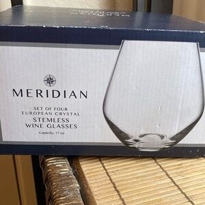 Meridian Godinger Set of Four European Crystal Stemless Wine Glasses.